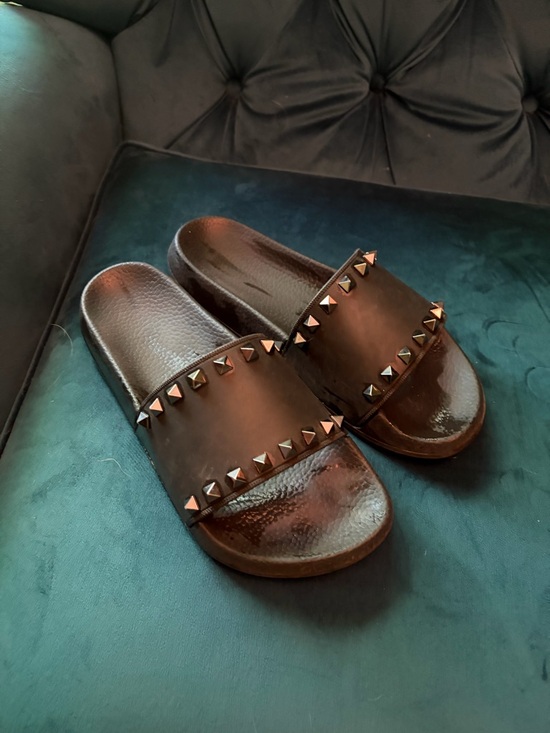 Valentino Garavani Shoes - Valentino Garavani Black Studded Slide Sandals